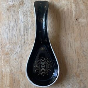 Black Ceramic Spoon Rest with Gold   Cosmic Accents